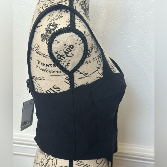 🖤 STRETCHY CROPPED BLACK CORSET TOP ZIPPERED  SIZE SMALL 🖤 - Picture 4 of 6